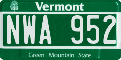 VT license plate NWA952