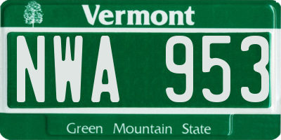 VT license plate NWA953