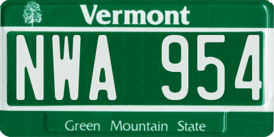 VT license plate NWA954