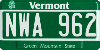 VT license plate NWA962