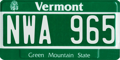 VT license plate NWA965