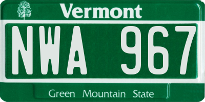 VT license plate NWA967