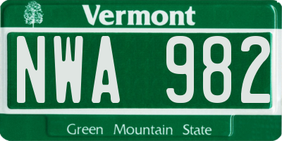 VT license plate NWA982