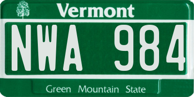 VT license plate NWA984
