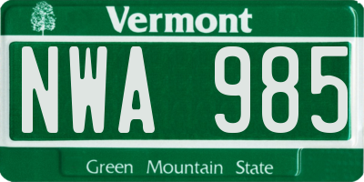 VT license plate NWA985
