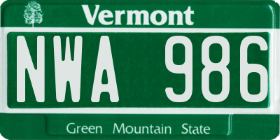 VT license plate NWA986