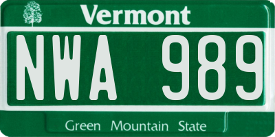 VT license plate NWA989