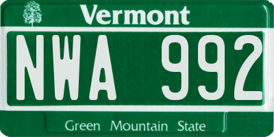 VT license plate NWA992
