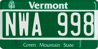 VT license plate NWA998