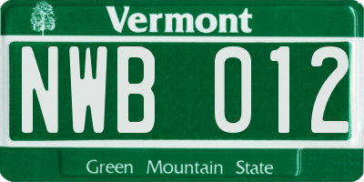 VT license plate NWB012