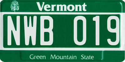 VT license plate NWB019