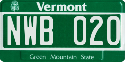 VT license plate NWB020