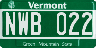 VT license plate NWB022