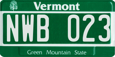 VT license plate NWB023