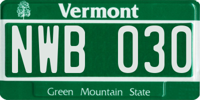 VT license plate NWB030