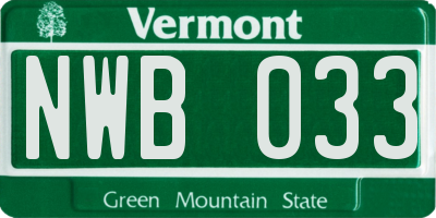 VT license plate NWB033