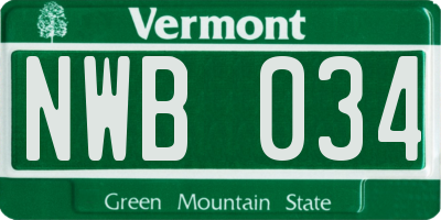 VT license plate NWB034
