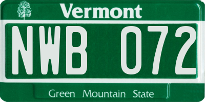 VT license plate NWB072