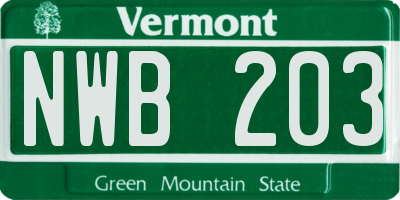 VT license plate NWB203