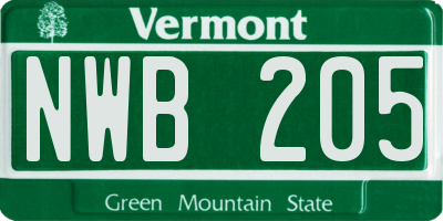 VT license plate NWB205