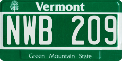 VT license plate NWB209