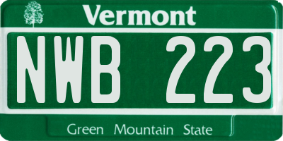 VT license plate NWB223