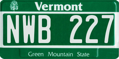 VT license plate NWB227