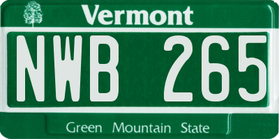 VT license plate NWB265