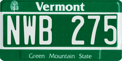 VT license plate NWB275