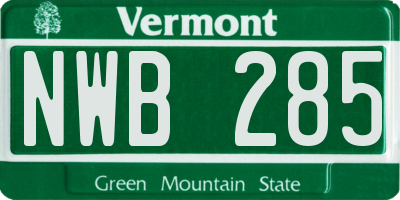 VT license plate NWB285