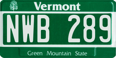 VT license plate NWB289
