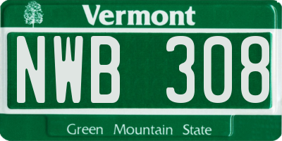 VT license plate NWB308
