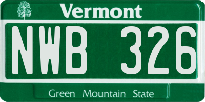 VT license plate NWB326