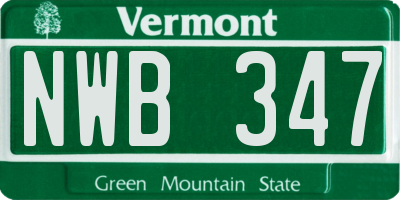 VT license plate NWB347