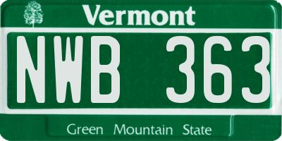 VT license plate NWB363