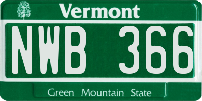 VT license plate NWB366