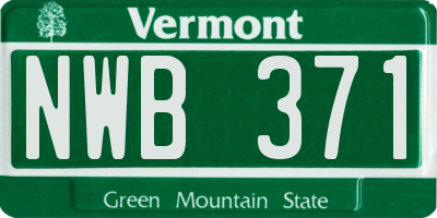VT license plate NWB371