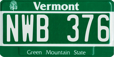 VT license plate NWB376