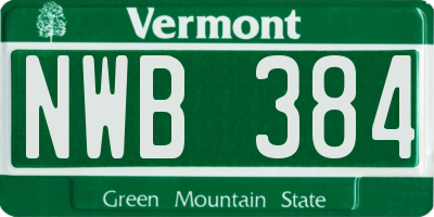 VT license plate NWB384