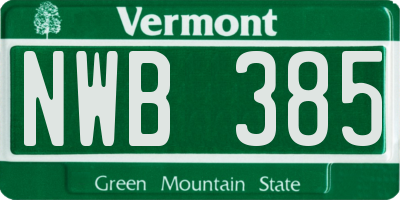 VT license plate NWB385