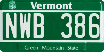 VT license plate NWB386