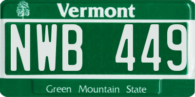 VT license plate NWB449
