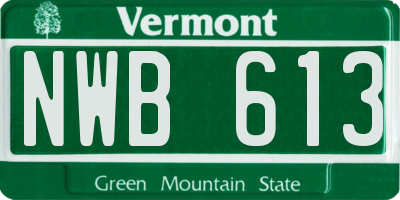 VT license plate NWB613