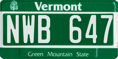 VT license plate NWB647