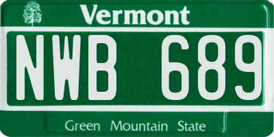 VT license plate NWB689