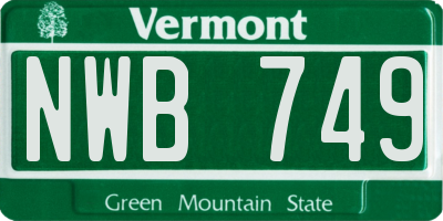 VT license plate NWB749