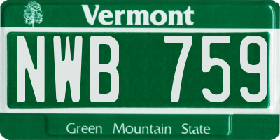 VT license plate NWB759