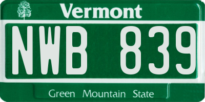 VT license plate NWB839