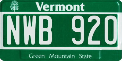 VT license plate NWB920