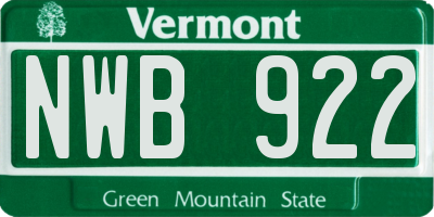 VT license plate NWB922